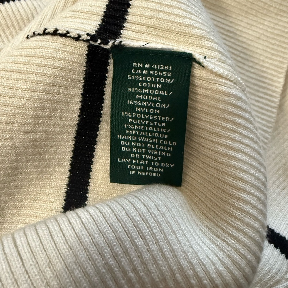 Lauren Ralph Lauren Stripe Turtle Neck Women’s Sweater White/Black New With Tags - Picture 4 of 7
